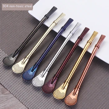 

Stainless Steel Drinking Straw Spoon Tea Filter Yerba Mate Tea Straws Bombilla Gourd Reusable Tea Tools Washable Bar Accessories