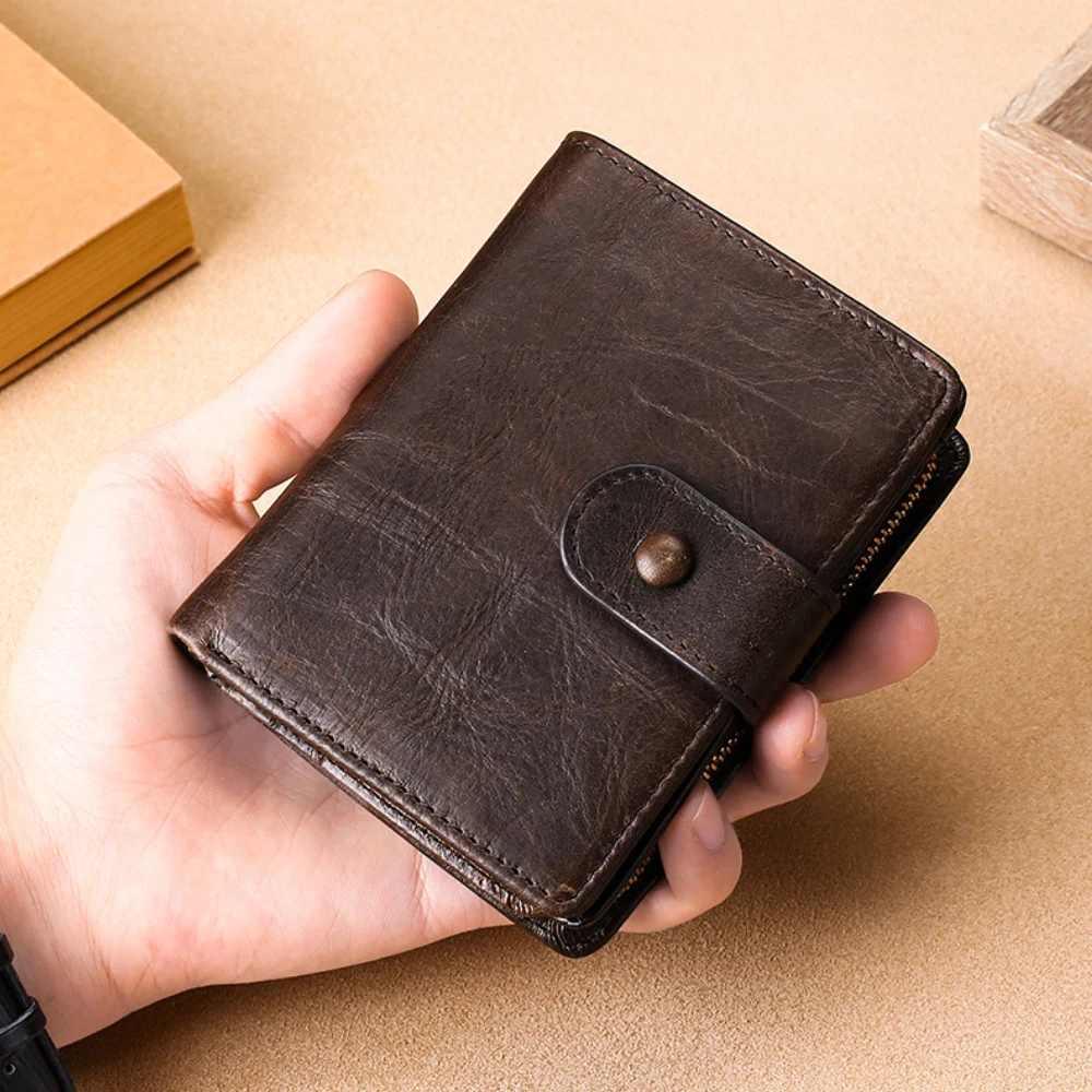 Men's Wallet Men Small RFID Blocking Pocket Crazy Horse Genuine Leather Wallet With Flip ID Vintage Coin Purse For Male