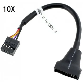 

10PCS Motherboard header adapter USB 2.0 9 Pin Female to Motherboard USB 3.0 20 Pin Male USB 2.0 to 3.0 adapter Extension Cable