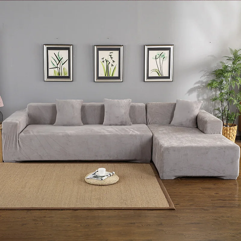 Light Grey Бархатные 2 шт. Чехлы для углового дивана гостиной L образный диванчик чехол шезлонг угловой Диванный чехол эластичный стрейч - Цвет: Light Grey