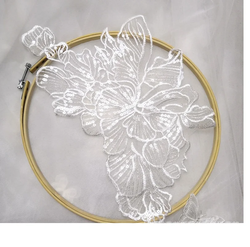 

1 Pair Wedding dress accessories embroidery sequins on flowers DIY clothing handmade patch applique decoration