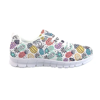 

THIKIN Spring Flats for Women Teenager Girls Mesh Sneakers with Colorful Cartoon Pineapple Pattern Casual Lace-Up Shoes Summer