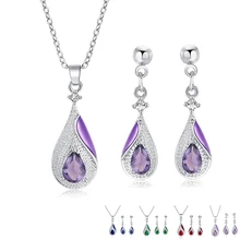 Мода капли кристалл кулон ожерелье Висячие Серьги Серебряные украшения наборы для женщин женские новые трендовые свадебные подарки