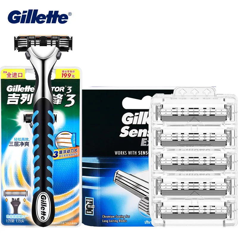 Gillette Sensor Excel Razor Blades Ultra Thin 3 Layer Sharp Shaving Blades Vector3 Men Face Hair Removal Shaver Replace Refills