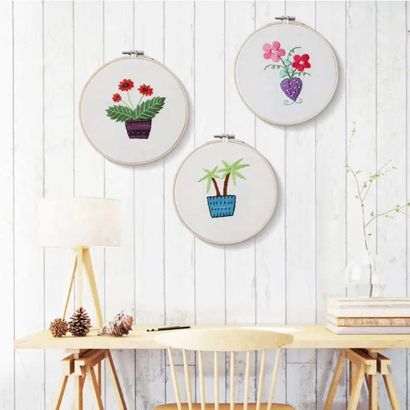 DIY Manual Production 3D Flower Plants Cloth Creative Embroidery Needlework Cross Stitch With Frame Set For Beginners Q6PE