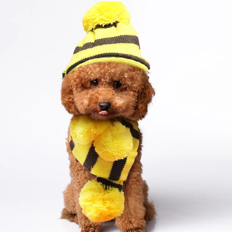 3 шт./компл. Pet головной убор для собак Чихуахуа Мопс бихон вязаная шапка шарф для маленьких собак зимняя одежда для щенков набор шапка s для собак, чтобы согреться G3