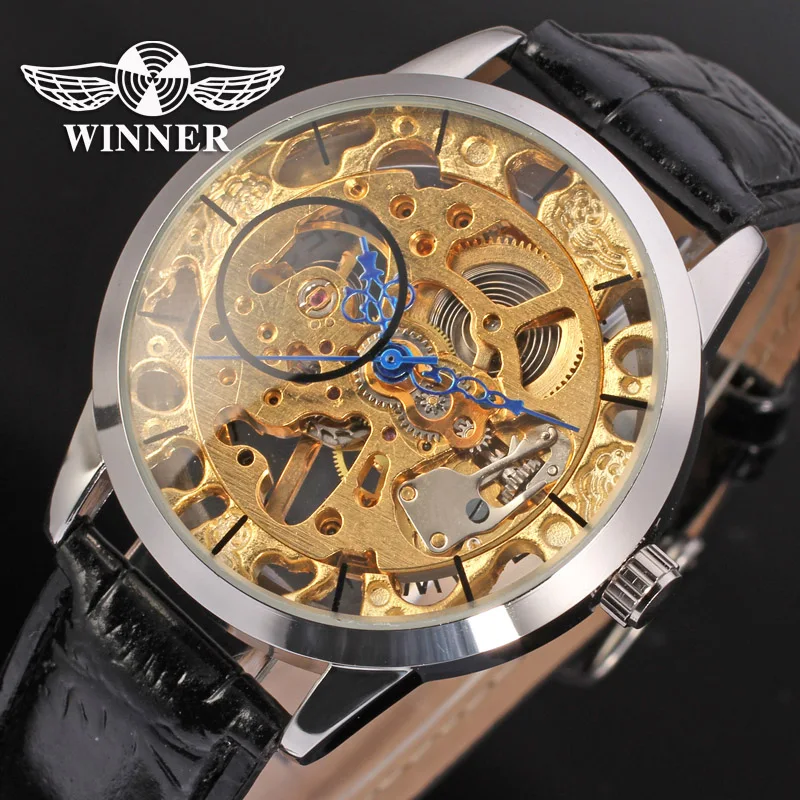 

Fashion WINNER Men Luxury Brand Skeleton Causal Leather Strap Watch Automatic Mechanical Wristwatches Gift Box Relogio Releges