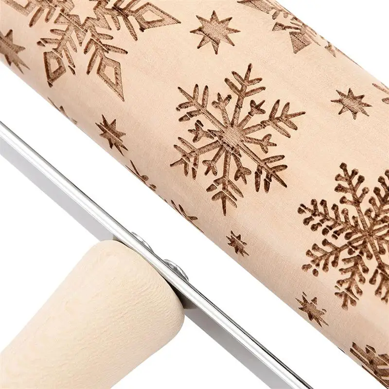 1PC Rolling Pin Handheld Flower Leaf Snowflake Tree Embossing Fondant Biscuit Dough Pastry Roller Rolling Mold