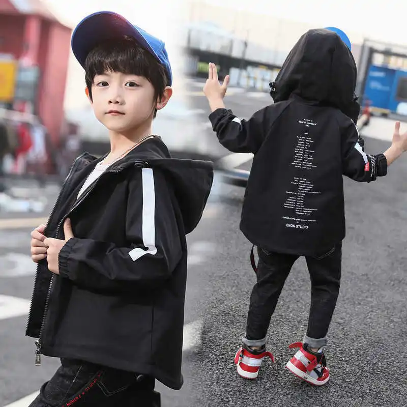 Весенне-осенняя куртка для мальчиков и девочек; Детское пальто; ветровка с капюшоном для малышей; детская верхняя одежда; одежда для малышей - Цвет: Black
