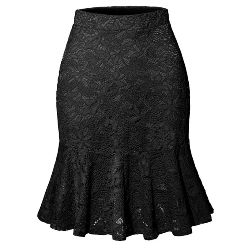 Women Midi Slim Skirt Ladies Elegant Ruffles Skinny Skirts Female Fashion High Waist Lace Skirt Casual Solid Color For Women