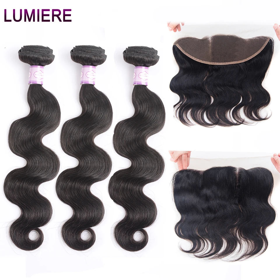 

Lumiere Hair Ear To Ear Lace Frontal Closure With Bundles Peruvian Body Wave Human Hair Bundles With Frontal With Baby Hair Remy