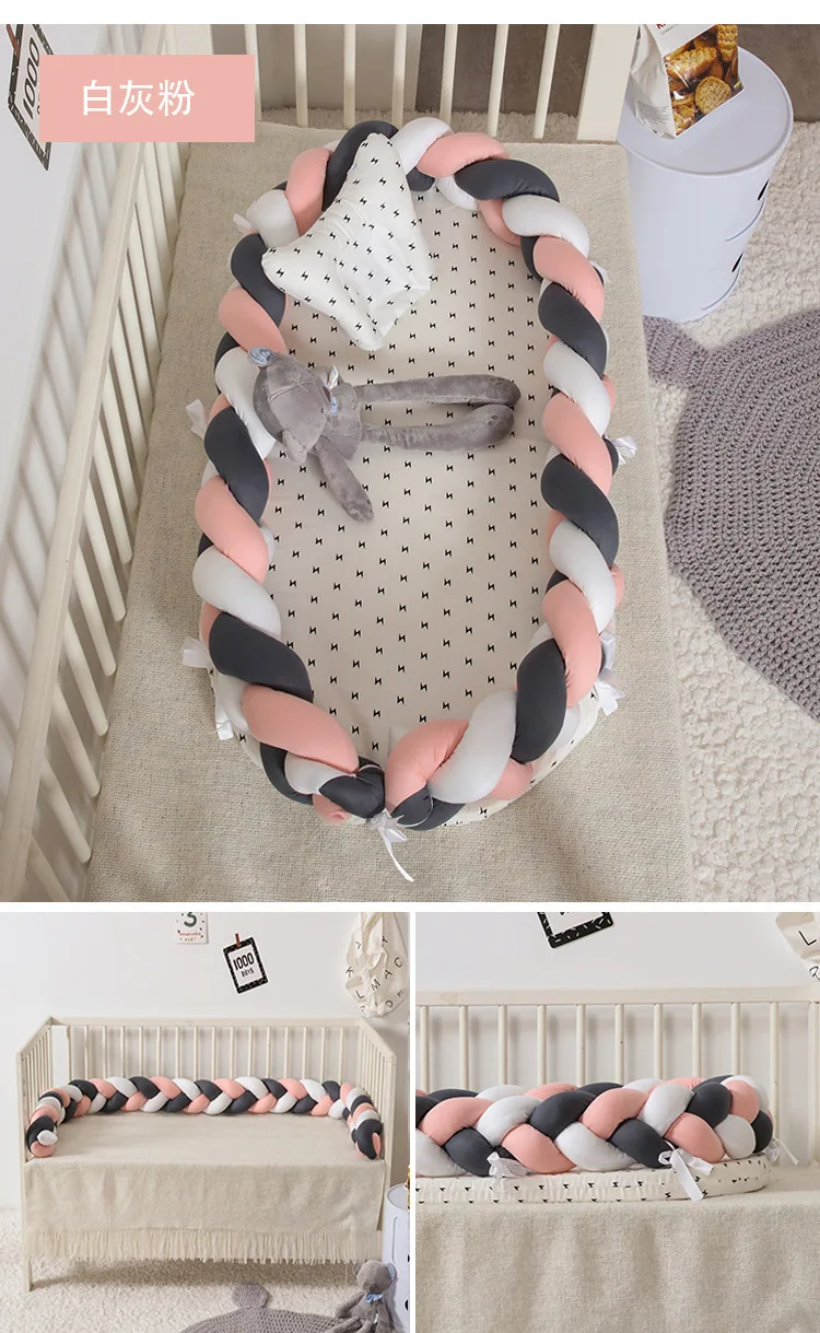 Portable Baby Knit Crib with Pillow Newborn Sleeping Nest Playen Bed Travel Bassinet Bumper Removable And Washable 0-24months