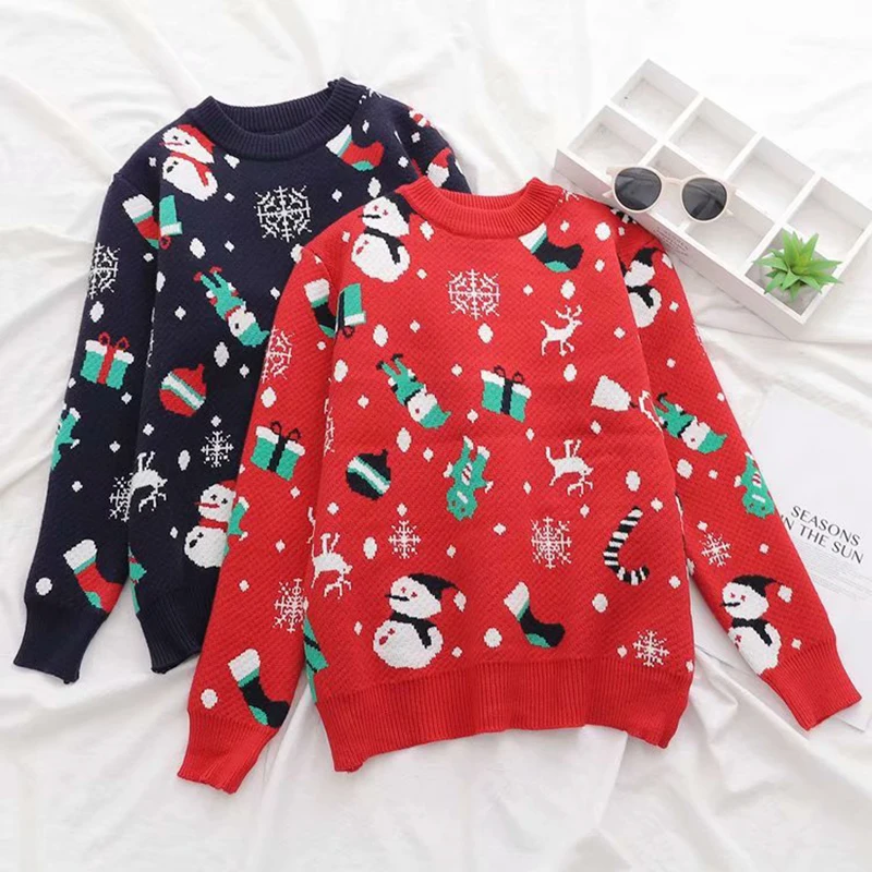 Plus Size Jumper Snowman Deer Sweaters New Santa Claus Xmas Patterned Christmas Sweaters Tops For Men Women Pullovers