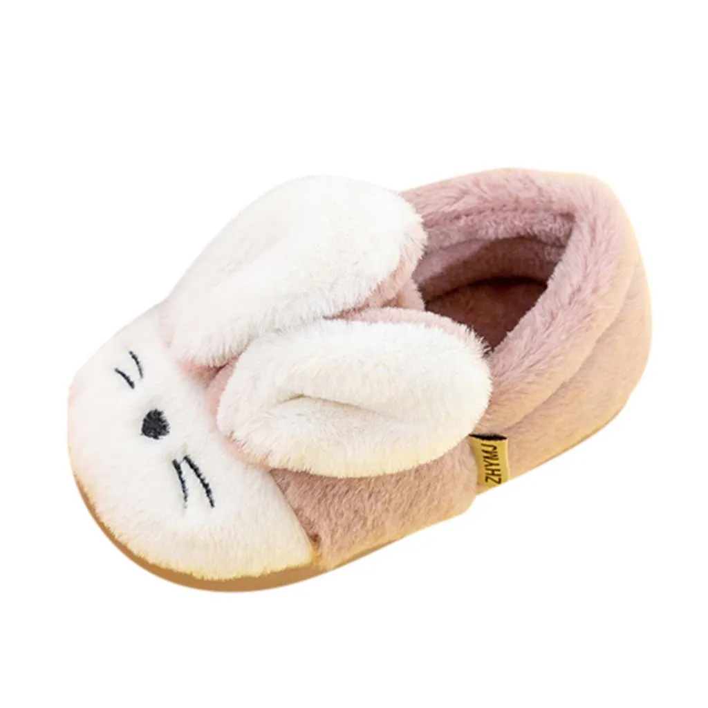 Мультяшные тапочки с кроликами обувь для малышей младенцев Детские Зимние теплые Нескользящие мягкие домашние тапочки без шнуровки для малышей