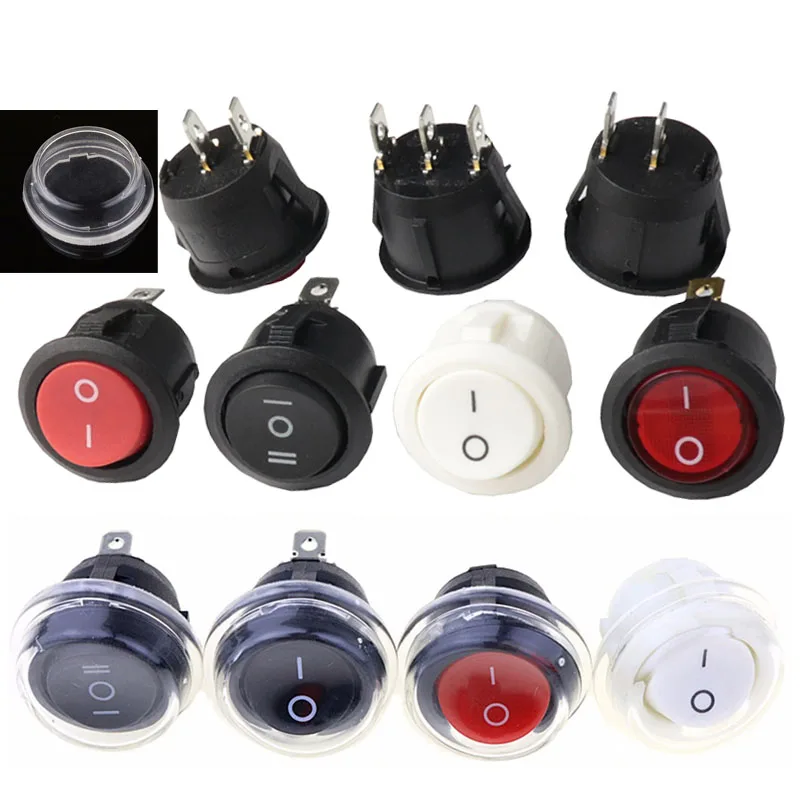 5PCS 22mm diameter black round small rocker switch mini round black white red 2 pin 3 pin switch