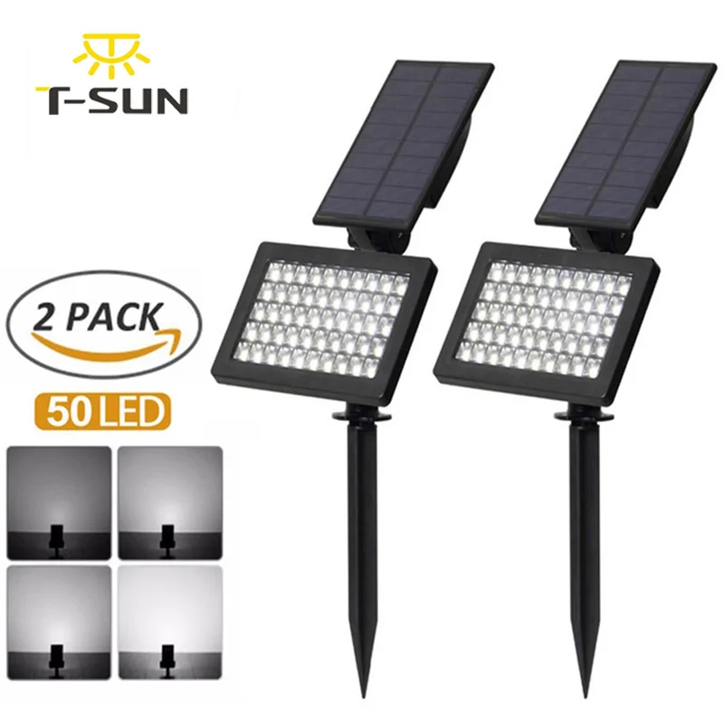 Billig T SUN 2 PACK 50 leds Solar Garten Leuchtet Einstellbar led Outdoor Solar Lampe IP44 Wasserdichte Wand Beleuchtung für Garten  rasen Licht