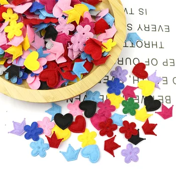 

100Pcs Color Mixed Crowns Flowers Love Heart Felt Cloth DIY Craft Supplies Kids Hair Accessories Hairpin Material Embellishments
