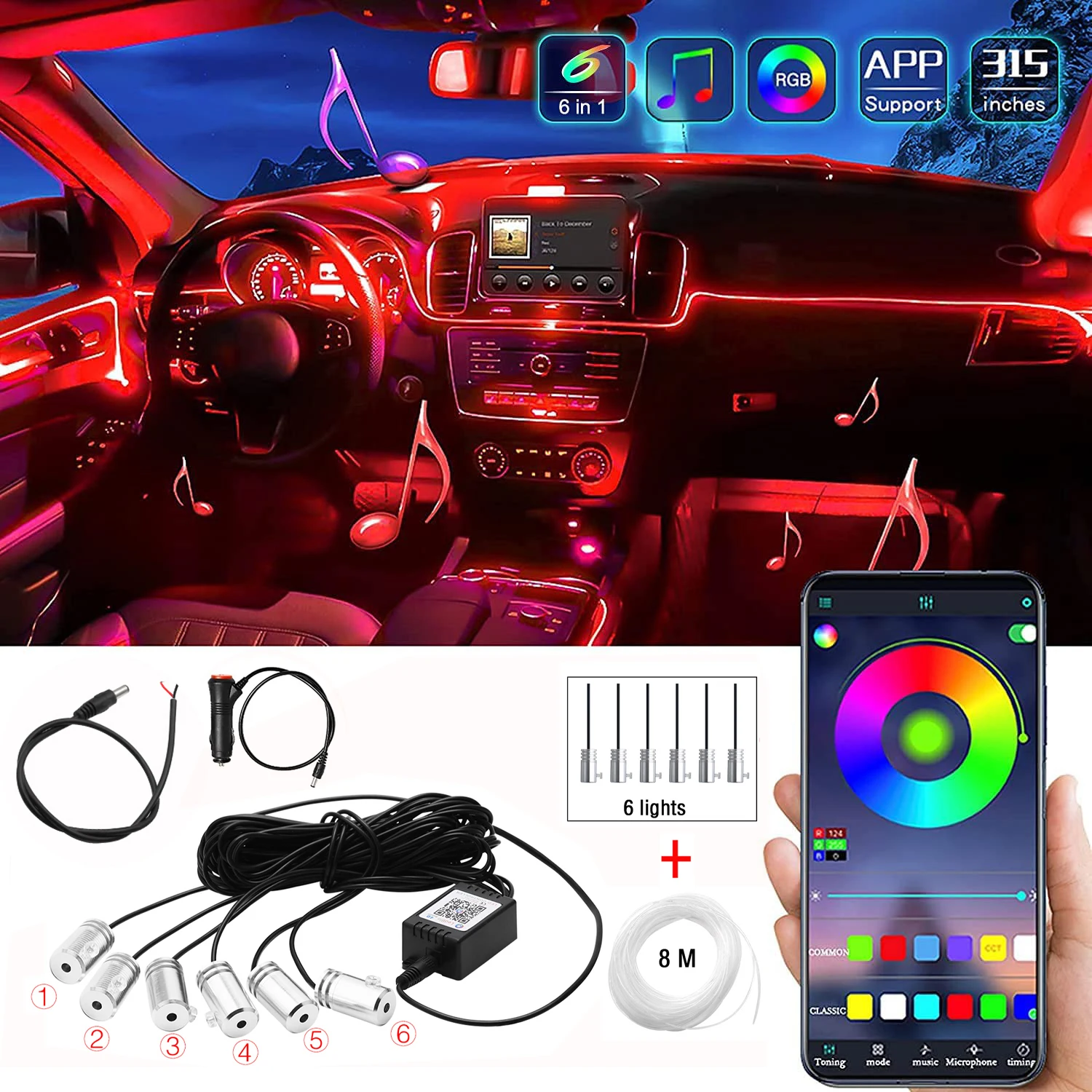 Car Interior Neon RGB Led Strip Lights For Car Ambient