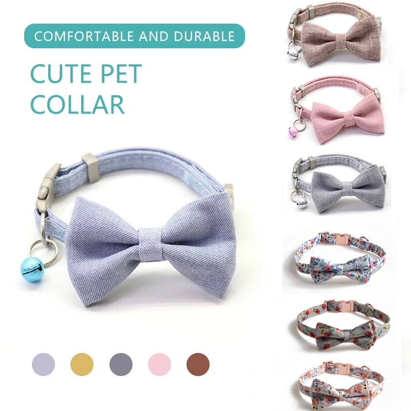 Dog Collar Adjustable Breathable Cute Bow Girl Necktie With Bells For Small Medium Dogs Cats Outdoor Pet Necklace Products