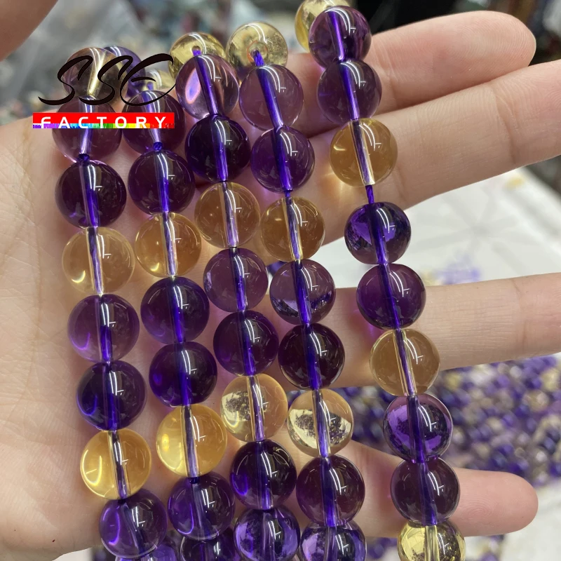 

AAAAA Natural Clear Amethysts Citrines Beads Crystal Round Loose Spacer Beads 6 8 10mm For Jewelry Making DIY Bracelet 15"Strand