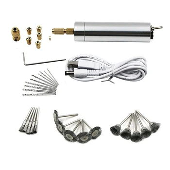 

Top-Usb 3-12v Mini Electric Drill Hand Drill Motor Hole Saw Aluminum Mini Electric Diy Pcb With Drill For Wood Plastic Drilling