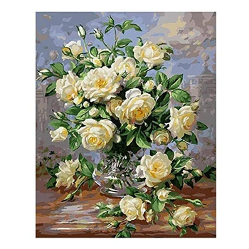 

Digital Oil Painting White Camellia Flower Landscape Handmade Oil Color Decorative Painting with Frame