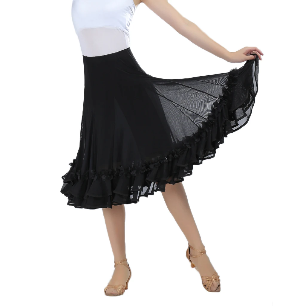 Women's Dance Skirt Red Ballroom Flamenco Standard Dress Black Waltz Party Smooth Swing Long dress Clothes