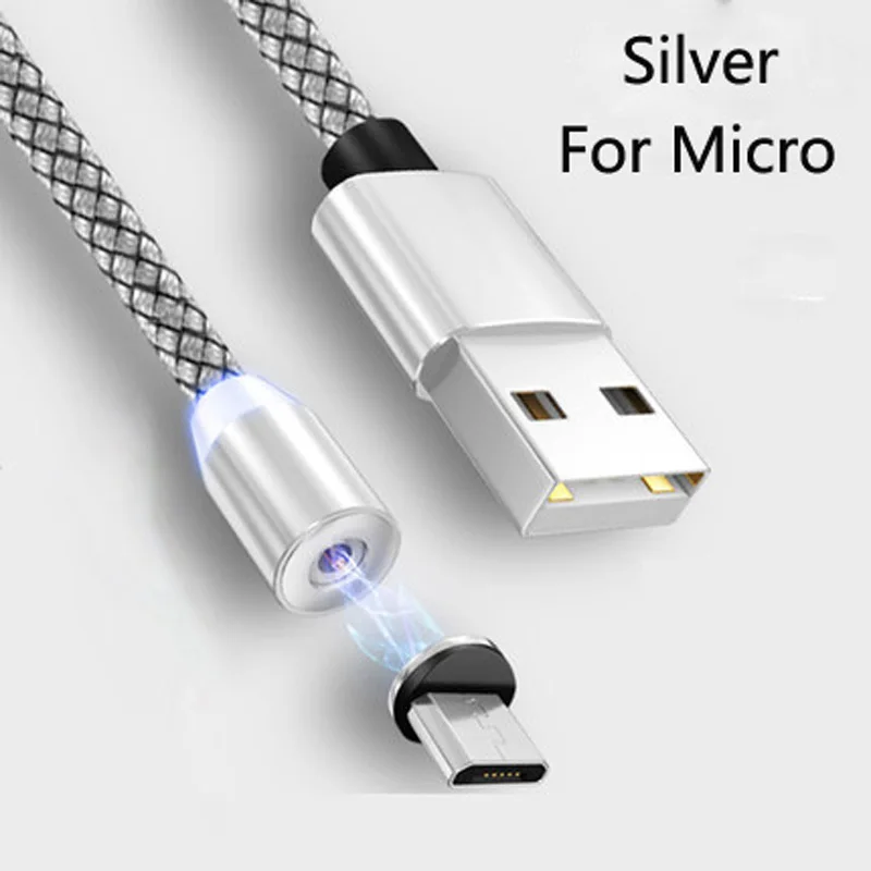 Нейлоновый Магнитный Micro type C USB кабель для быстрой зарядки Магнитный USB кабель для iPhone huawei honor 9X20 Nova 3 3i 4 5 5i Pro OPPO - Цвет: Silver For Micro