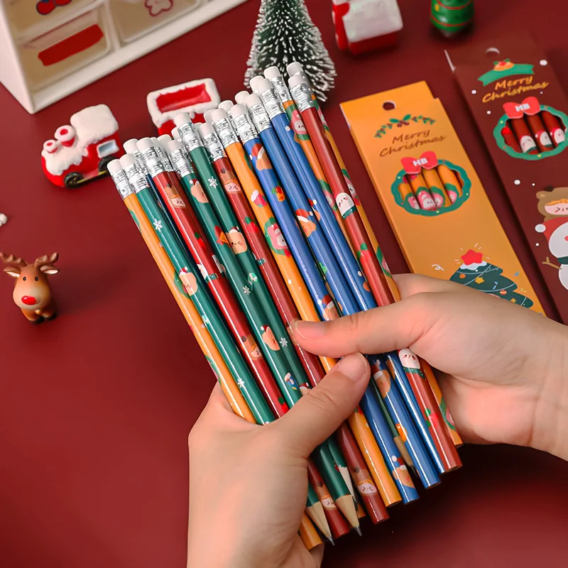 6 pz/lotto HB natale in scatola matite studente scrittura disegno schizzo  penna Set in legno con gomma matita cancelleria materiale scolastico -  AliExpress