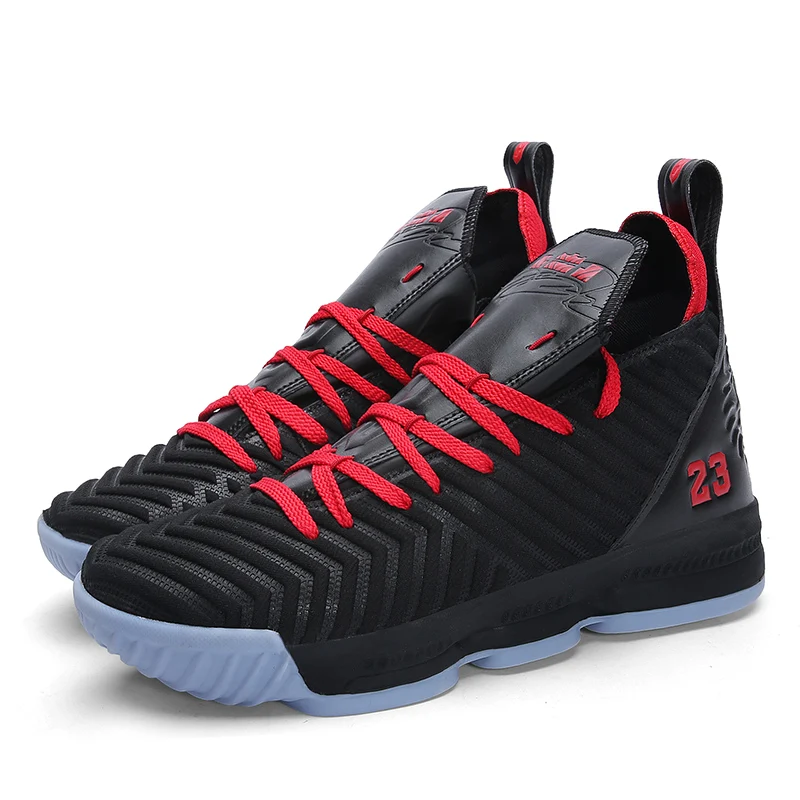 Новые баскетбольные кроссовки Lebron, обувь для мужчин и женщин, высокие дышащие Нескользящие баскетбольные кроссовки, противоударные мужские спортивные Shoes36-47 - Цвет: 2108blackred