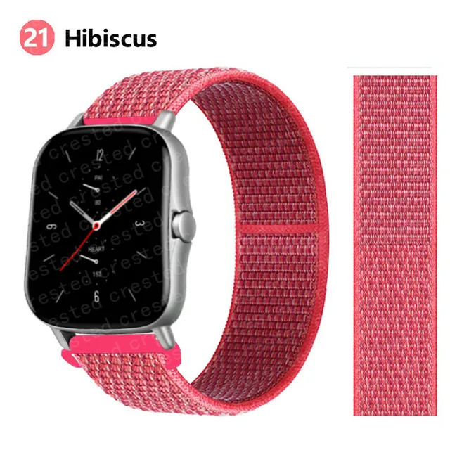 20/22mm Nylon band For Amazfit GTS/2/2e/GTS2 Mini/GTR 3 Pro 42mm/47mm/GTR2/2e/stratos 2/3 Sport Loop Bracelet Amazfit bip strap hibiscus 23