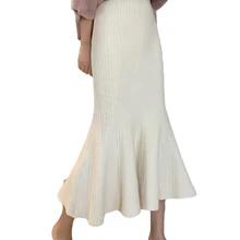 НОВАЯ Трикотажная Женская юбка, сексуальная, тонкая, рыбий хвост, высокая талия, для девушек, осень и зима, женские юбки 9SK051