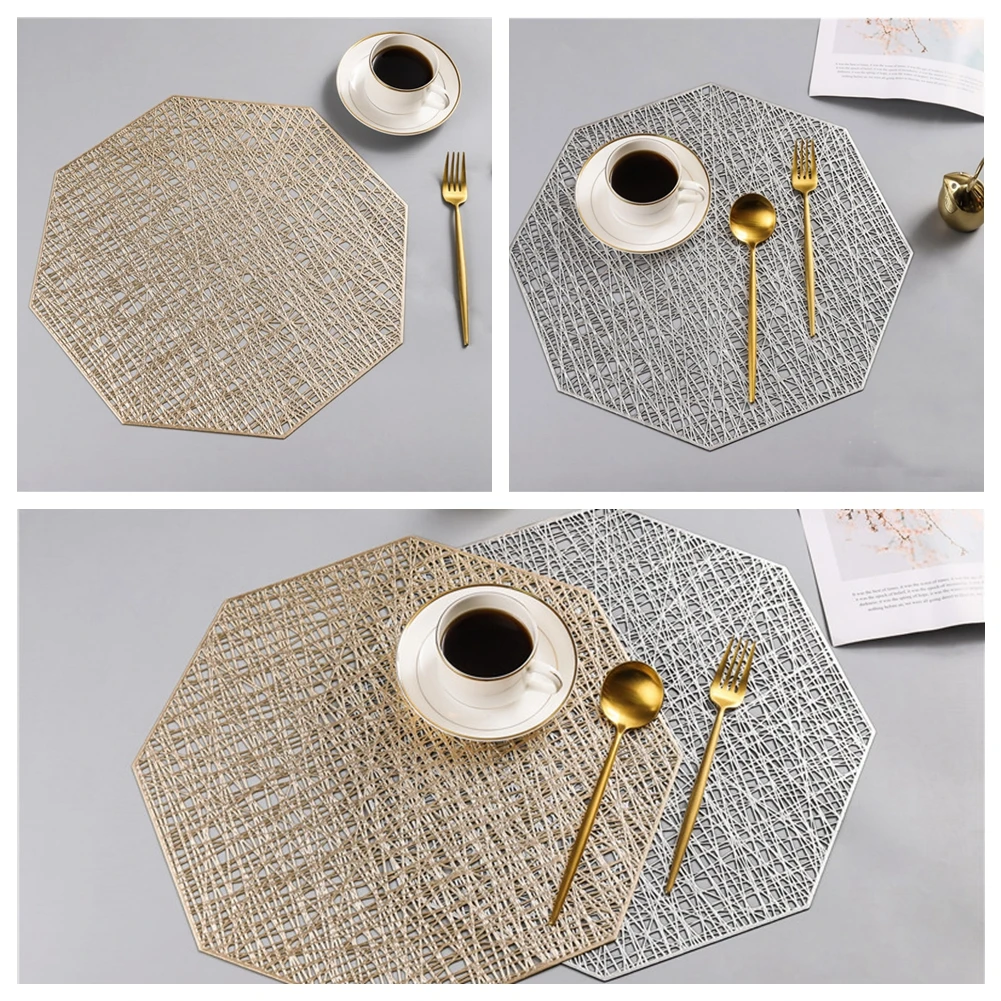 Octagonal Hollow Insulation Pad Woven Placemat Children's Table Placemat Table Mats Tableware Kitchen Dinner Insulation Pad