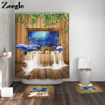 

Pastoral style printed bath Mat Shower Curtain non-slip toilet seat cushion microfiber floor Carpet in the bathroom Rug set