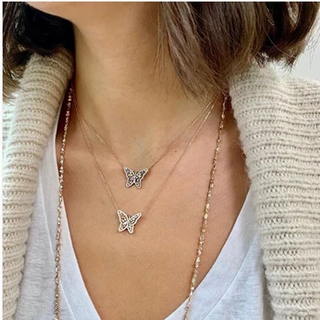 

new arrived cute colorful butterfly charm pendant necklace with long chain gold color necklace for women lady xmas gift