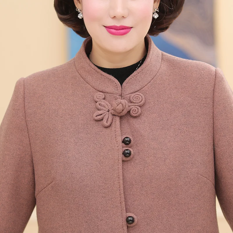 

Mom Fall And Winter Clothes Embroidery Woolen Jacket Mid-length Middle-aged Women's Woolen Overcoat 40-50-Year-Old Tops Nobility