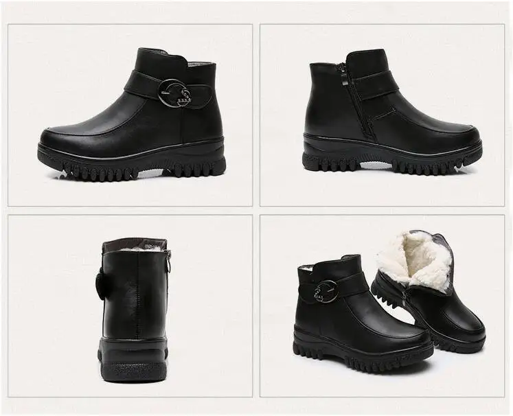 New Women Genuine Leather Boots High Heels Platform Ankle Boots Ladies Buckle Shoes Woman Warm Waterproof Round Top Shoe g675