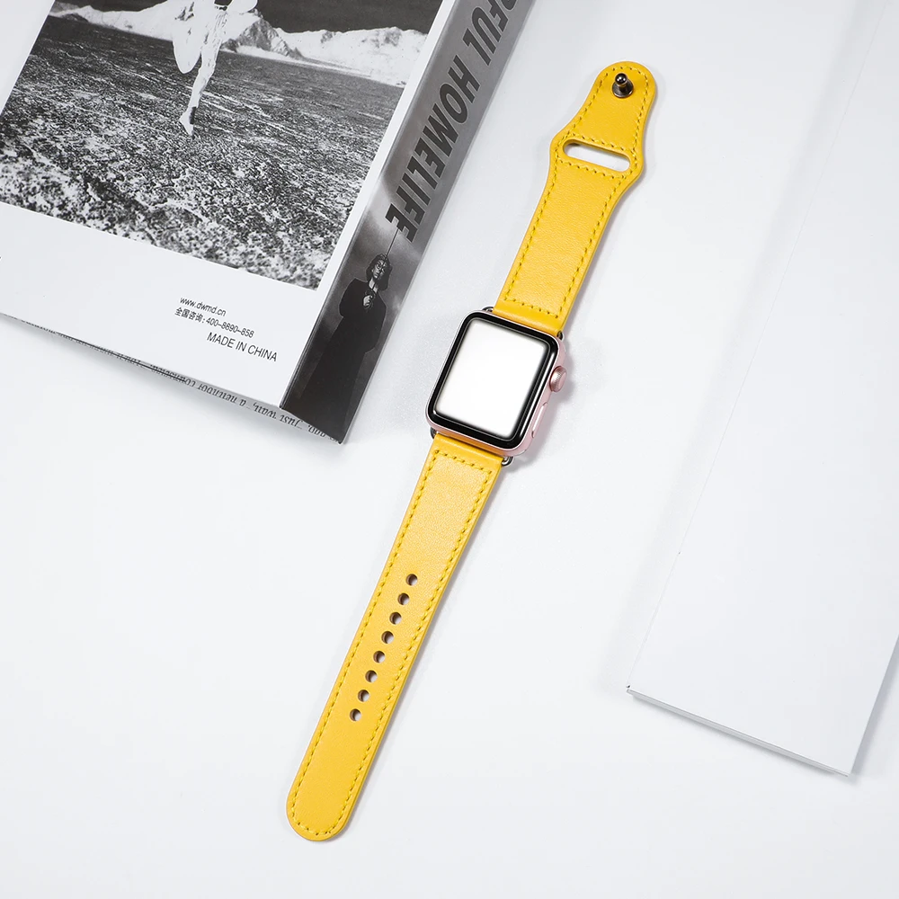 Yellow Ремешок для apple watch Band 44 мм apple watch 5 4 3 2 iwatch band 42 мм correa 38 мм 40 мм кожаный браслет pulseira ремешок для часов - Цвет ремешка: Yellow