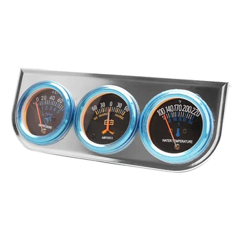 

52mm Chrome Car Triple Gauge Meter Ammeter Water Temperature Oil Pressure 3-In-1 Combo Kit