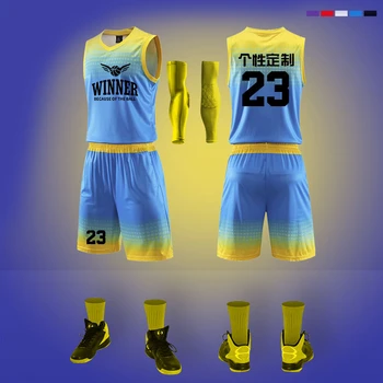

2pcs/pack Gradient Customized Basketball Uniforms Suit Mens Sport Jerseys Quick Dry Clothing Children's Breathable Training Suit