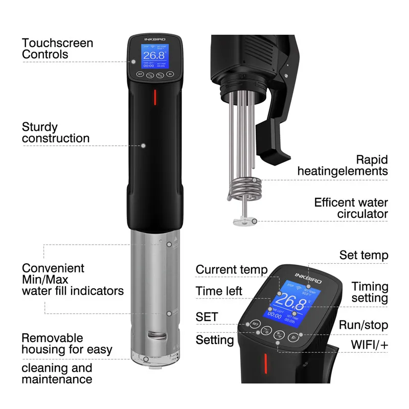 Inkbird UK Plug Thermal Immersion Cycle Precision Temperature WIFI Connected Sous Vide Culinary Stainless Steel Food Cooker
