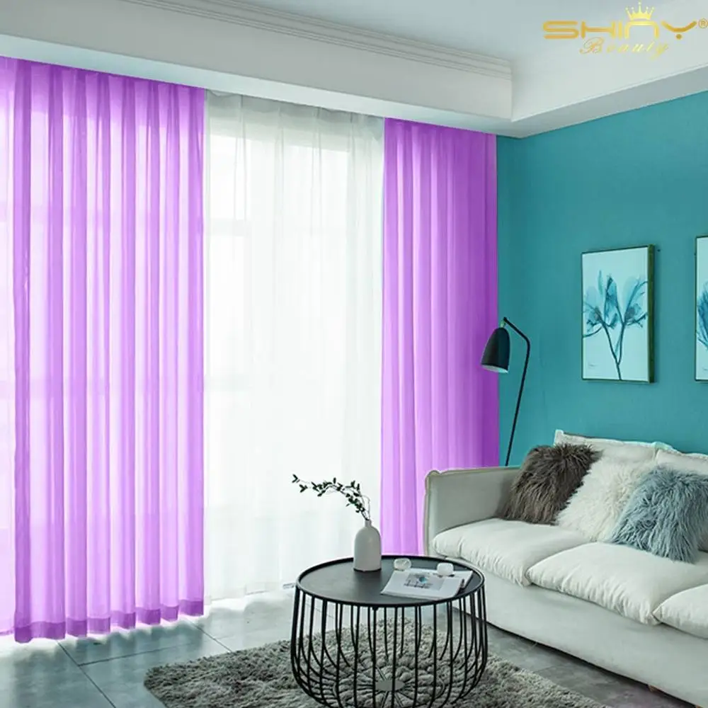 Шифоновый Фотофон фуксия 2 панели-29 ''x 96'' тюль ткань фон затемненные занавески окно вуаль занавес s-M1005 - Цвет: Light Purple