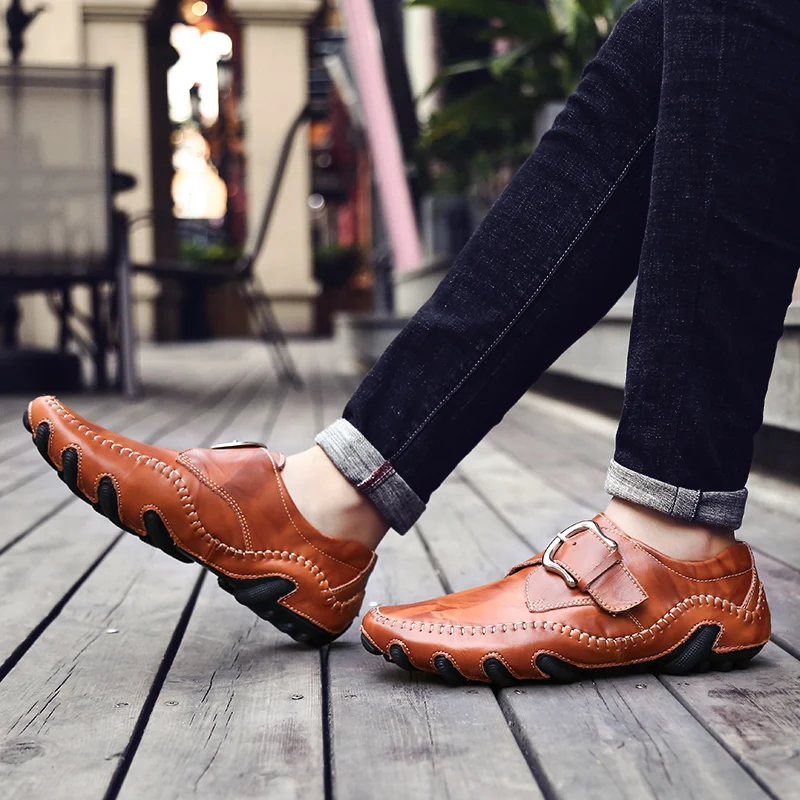 Men's Leather Moccasins Men's Fashion Peas Shoes Leisure Loafers Fashion Men's Casual Business Leather Work Boat Shoes