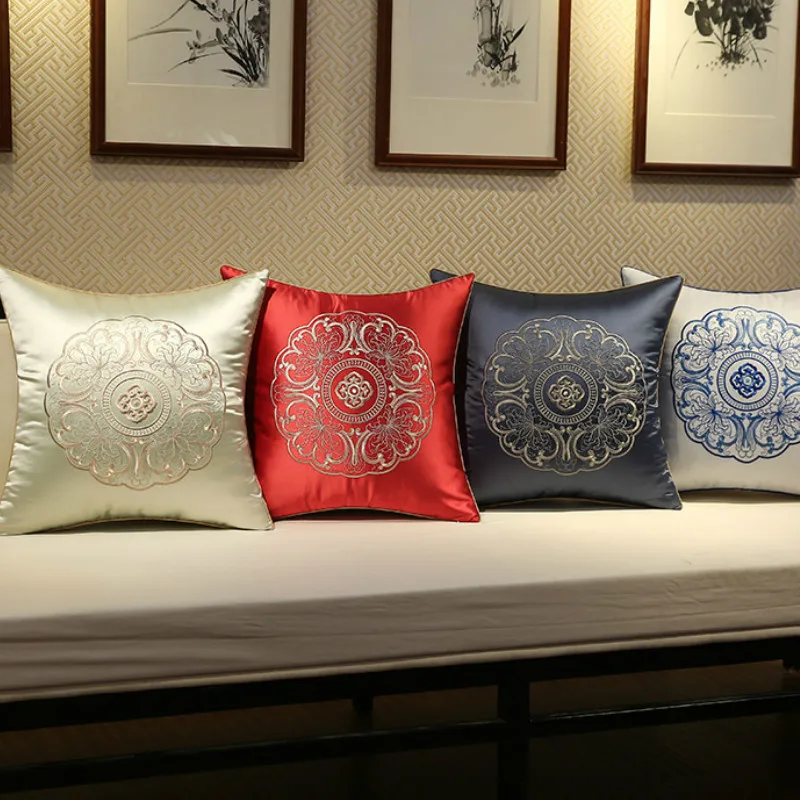 DUNXDECO Cushion Cover Decorative Pillow Case Modern Simple Chinese Style Flora Circle Embroidery Coussin Sofa Bedding Decorate