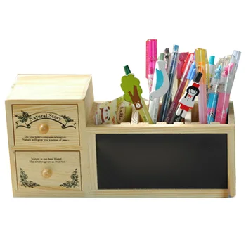 

Wooden Pen Holder with Blackboard Cute Desktop Pencil Holder Kawaii Desk Tidy Organizer Pen Pot Creative Office Accessories
