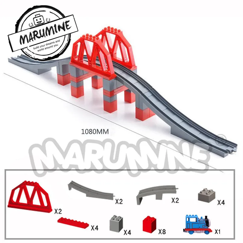 MARUMINE игрушки Duplo блоки поезд мост Строительный набор для детей творческие образовательные треки кирпичи для детей - Цвет: 27pcs with train