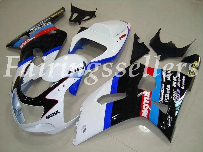 Литье под давлением ABS мотоцикл обтекатели комплект подходит для Suzuki GSXR 600-750 K1 2001 2002 2003 01 02 03 Обтекатели синий оранжевый - Цвет: Black White Blue