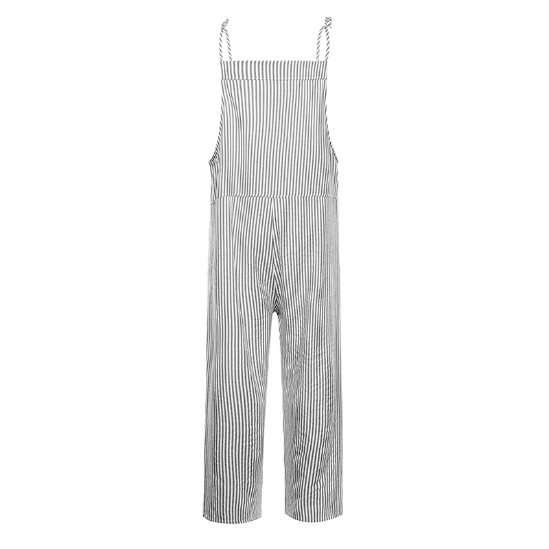 Summer Jumpsuit Womens Casual Baggy Striped Wide Leg Overalls Dungarees Jumpsuit Women Street Daily Cotton Linen Jumpsuit S-XL