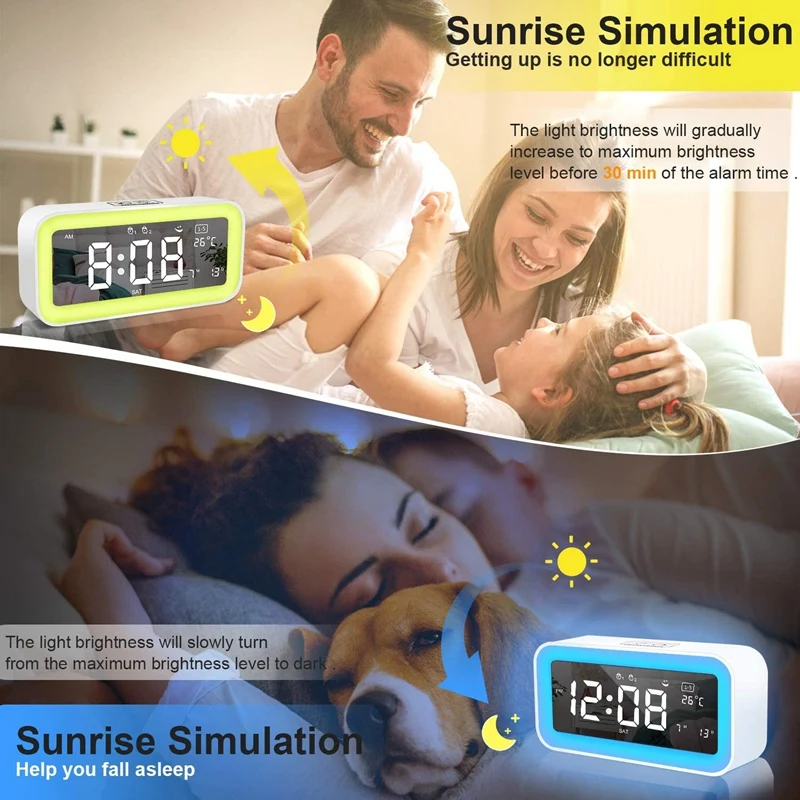 Цифровые часы будильник Sunrise для спален с usb портами на светильник повтор диммер 7