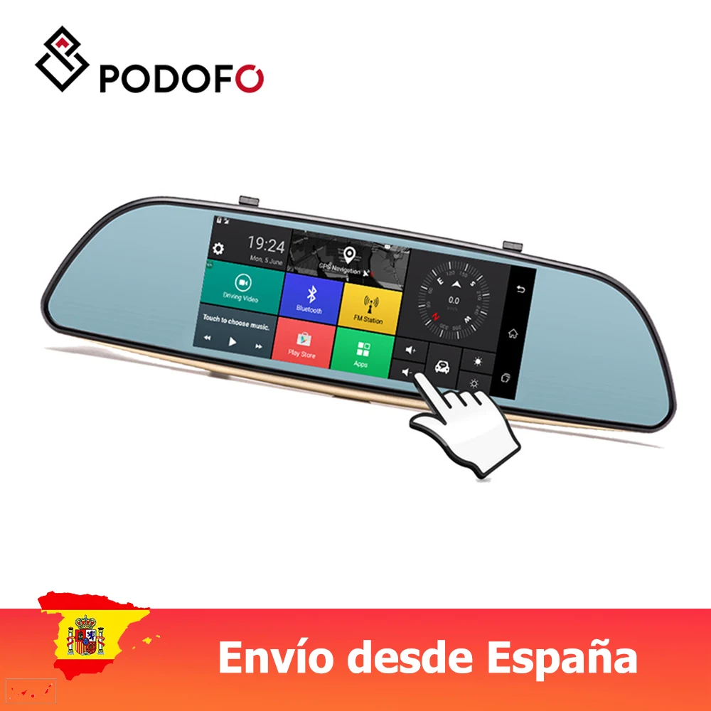  Podofo 7'' Car Dashcam Dual Dashboard Camera Recorder Touch Screen Rear View GPS Bluetooth WIFI And